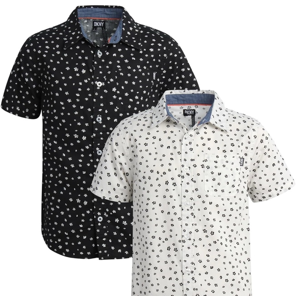 DKNY Boys Dress Shirts Size M Black and White